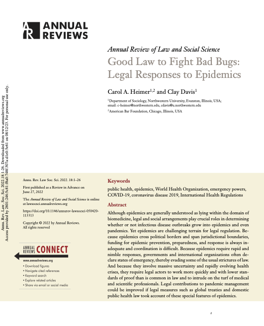 Good Law to Fight Bad Bugs: Legal Responses to Epidemics